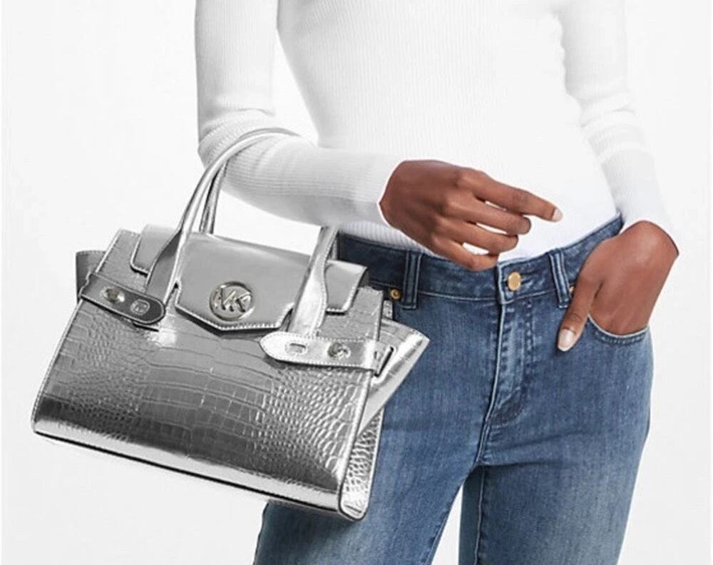Michael Kors Carmen Silver Bag Medium Satchel Shoulder Crossbody Messenger Purse